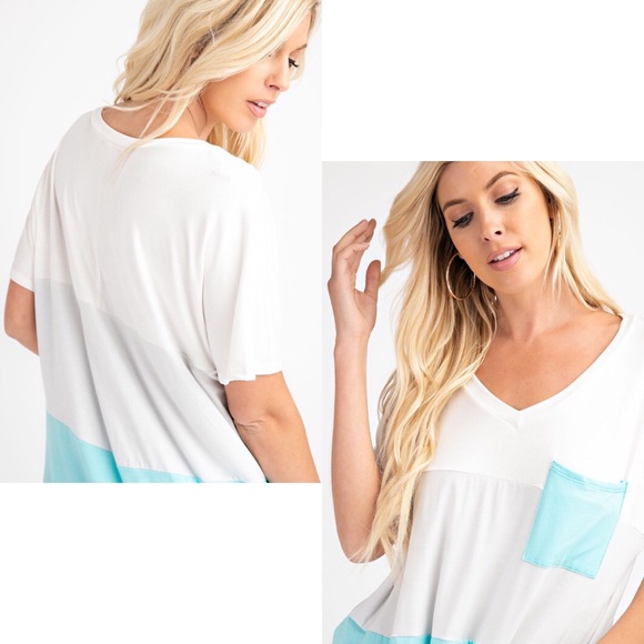 S🅾️LD OUT Color Block V-Neck Front Knot Tee - Picture 4 of 4